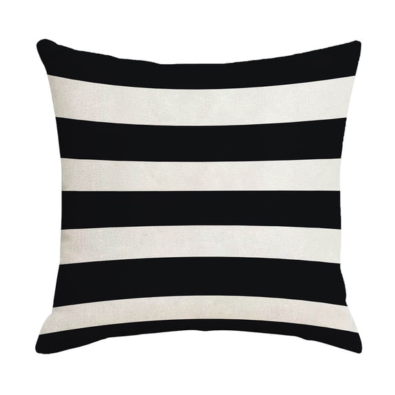 Waterproof Outdoor Pillow Covers 18x18 - Farmhouse Striped Throw Pillow Cases - All-Weather Polyester Cushion Covers for Patio Furniture, Garden Bench, Sofa - Black and White Decor
