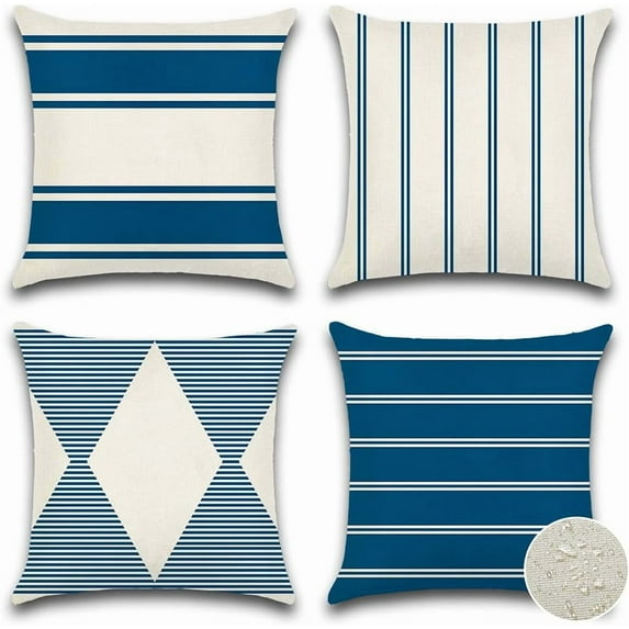 Waterproof Outdoor Pillow Covers 18x18 Inch Modern Geometry Decorative Throw Pillow Cases Square Cushion Case Pack of 4 Garden Throw Pillow Covers for Patio Furniture Couch Tent (Navy Blue)