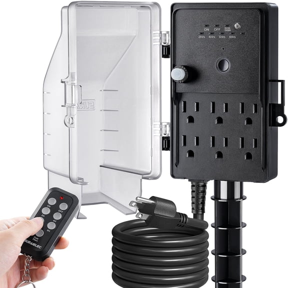 Waterproof Outdoor Power Stake Timer with Remote Control 6 Outlets
