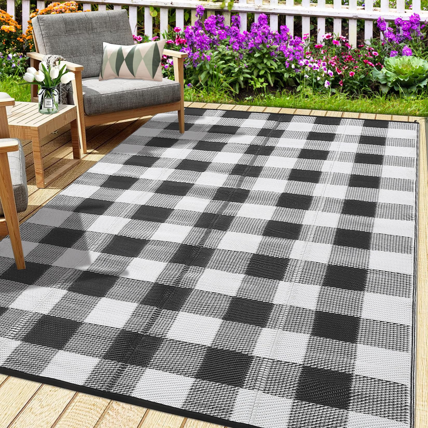 Small Patio Rug Waterproof Outdoor Rug 5x8ft/8x10ft/9x12ft/10x14ft/9x18ft Plastic Straw ...