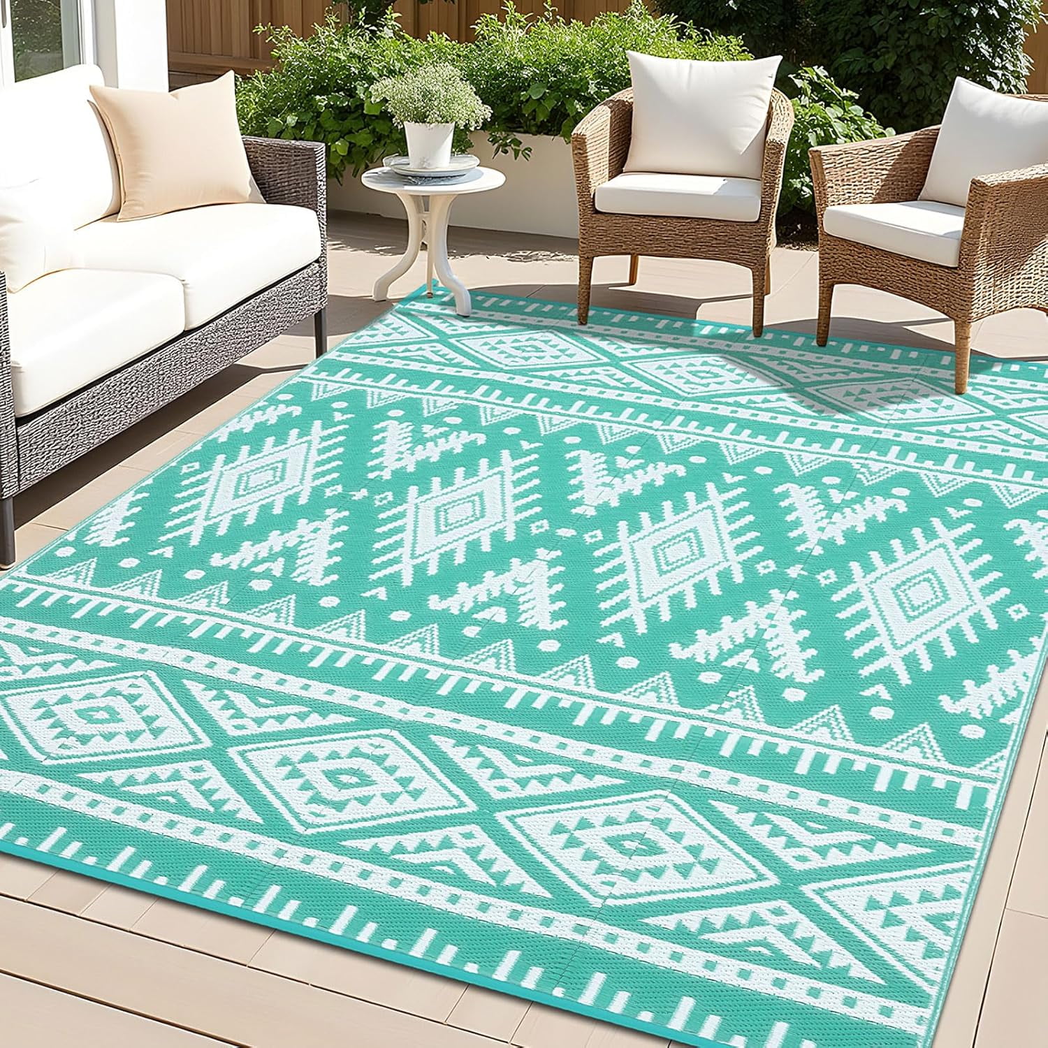 Waterproof Outdoor Rug 6x9 Ft, Reversible Plastic Straw Design, Boho ...