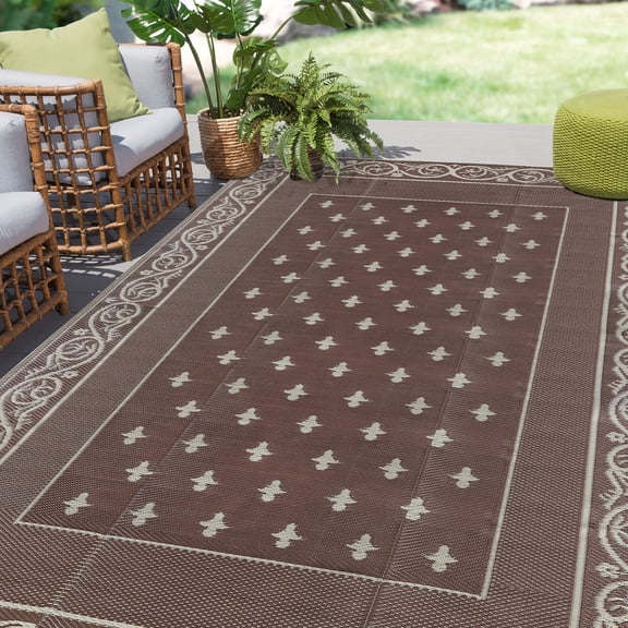Waterproof Outdoor Rug 6x9 Reversible Plastic Stpatio Camping Indoor Rv Mat Carpet For Deck Camper Porch Balconyyard Picnic Bordered Brown