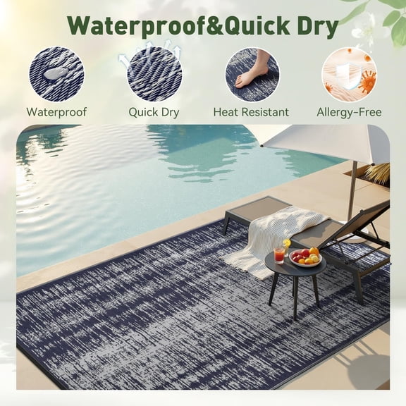 Waterproof Outdoor Rug 6x9 ft Reversible Plastic Straw Mat for Camping Picnic