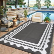 Waterproof Outdoor Rug 8x10 for Patio, Reversible Modern Area Rug, Large Plastic Straw Mat for Camping, RV, Porch, Backyard, Deck, Picnic, Beach, Grey & White