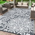 thumbnail image 1 of Waterproof Outdoor Rug 9' x 18' - Reversible Mandala Outdoor Plastic Straw Rug, Durable Foldable Patio Rug for RV, Deck, Balcony, Backyard, Picnic, Porch, Camping, Beach, Gray, 1 of 9