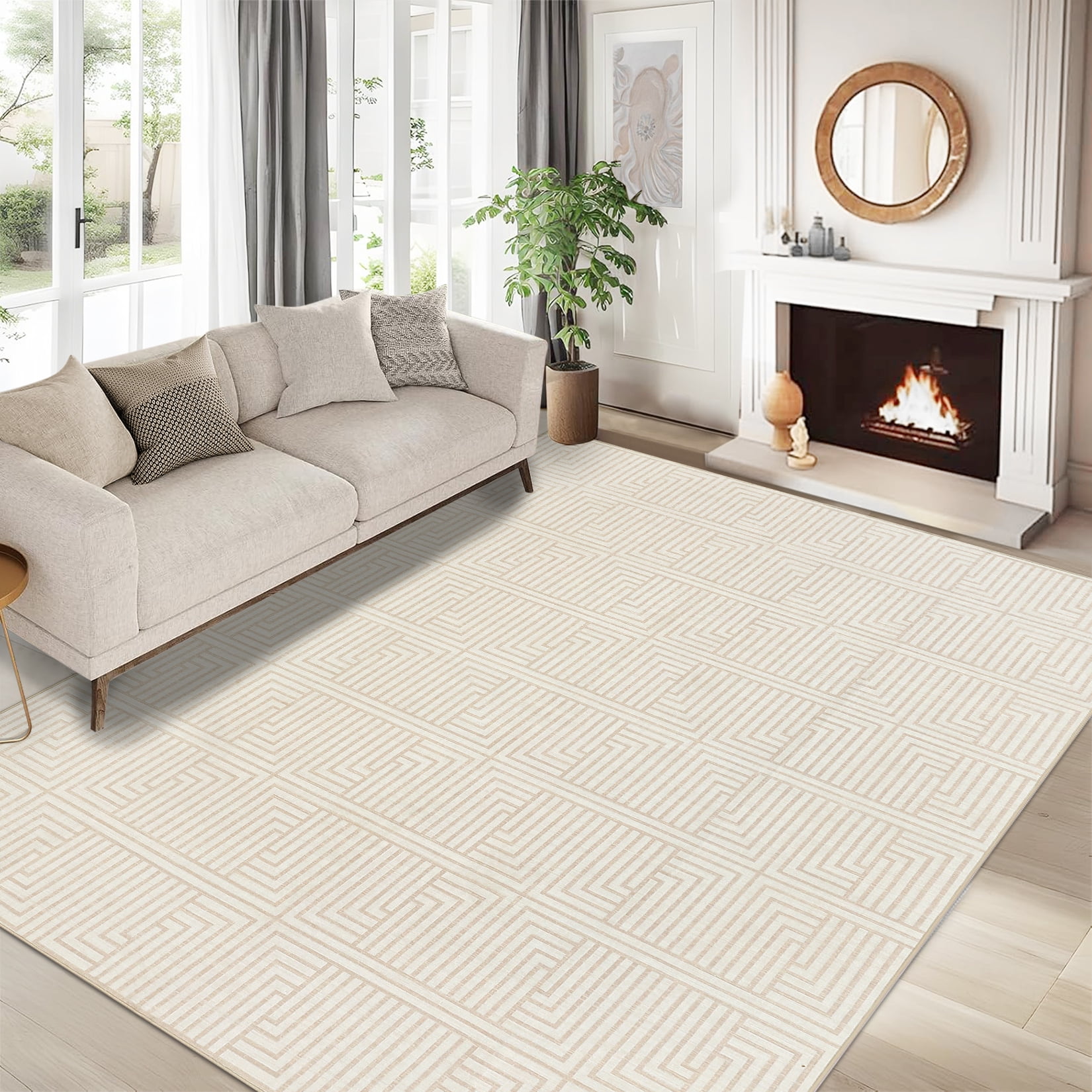 Waterproof Outdoor Rug 9x12FT - Modern Beige Design for Patio & Porch