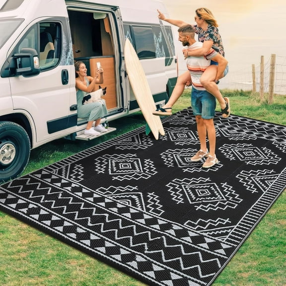 Waterproof Outdoor Rug Outdoor Reversible Plastic Straw Rug UV-Resistant Camping Mat  for Porch, Deck, Backyard, Balcony, Picnic