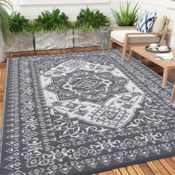 Waterproof Outdoor Rug,Plastic Reversible Rug,Modern Area Rug,Large Floor Mat,Modern Plaid Outdoor Rug for Outdoors,RV,Patio,Backyard,Deck,Picnic,Beach,Camping