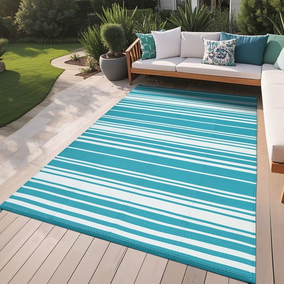 Waterproof Outdoor Rug Reversible Boho Geometric Patio Mat for Deck, Porch, Balcony, Backyard, Picnic – All Seasons