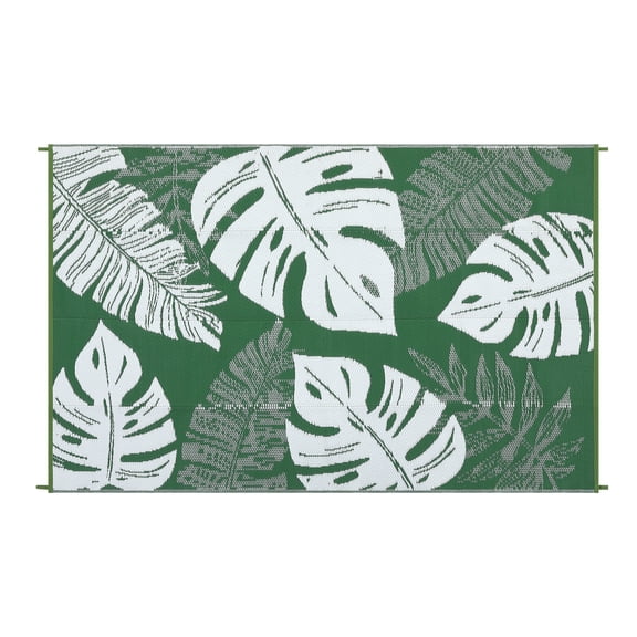 Waterproof Outdoor Rug – Tropical Palm Leaves Reversible Plastic Straw Mat for Patio RV Porch Deck Balcony Beach Camping – Lightweight