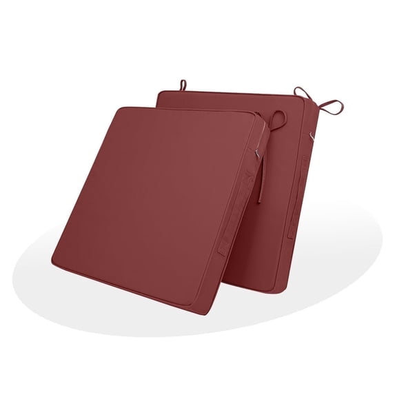 2-Pack 22x22 Waterproof Outdoor Chair Cushions, High-Density Foam Patio Seat Pads with Removable Cover & Ties, Oxford Fabric with Handle for Garden Deck, Dark Red