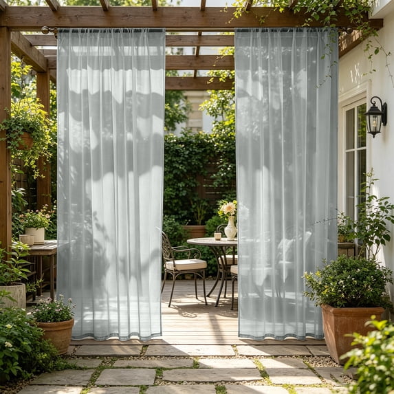 Waterproof Outdoor Sheer Curtains for Patio, White, 39.4 x 98.4 inch, 1 Panels - Outdoor Curtains Grommet Voile Drapes for Living Room, Bedroom, Pergola, Porch, Deck