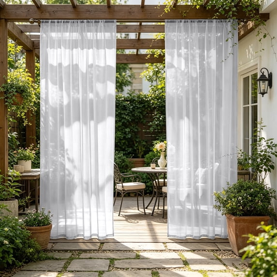 Waterproof Outdoor Sheer Curtains for Patio, White, 39.4 x 98.4 inch, 1 Panels - Outdoor Curtains Grommet Voile Drapes for Living Room, Bedroom, Pergola, Porch, Deck