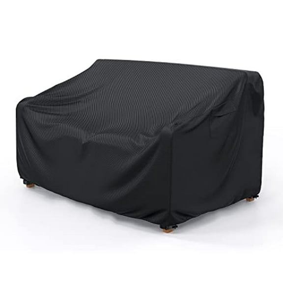 Waterproof Outdoor Sofa Cover,UV Protection Patio Furniture Cover with Vents,Heavy-Duty Double Outdoor Couch Cover,Windproof with Straps and Handles,Black