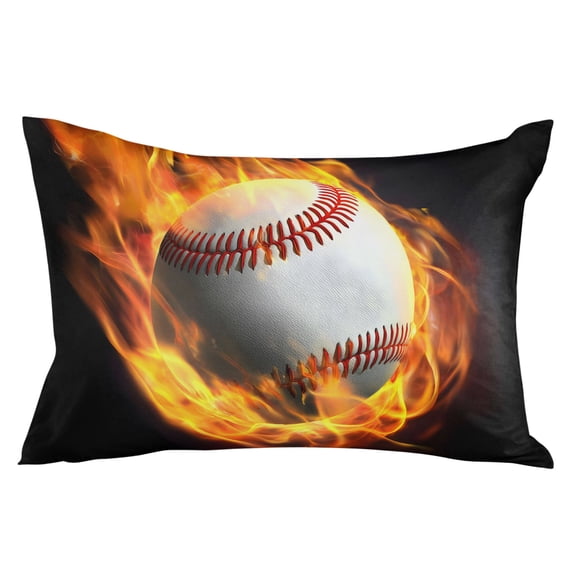 Waterproof Outdoor Throw Pillows with Inserts 12"x20", Baseball Soft Decorative Pillowcases for Couch Bedroom, Modern Buruning Flame Sport Black Background Pillow Covers for Sofa Living Room