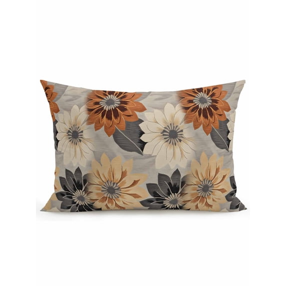 Waterproof Outdoor Throw Pillows with Inserts 12"x20", Burnt Orange Grey Black Flower Soft Decorative Pillowcases for Couch Bedroom, Spring Floral Botanical Pillow Covers for Sofa Living Room