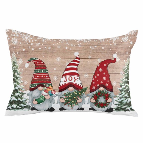 Waterproof Outdoor Throw Pillows with Inserts 12"x20", Christmas Gnomes Soft Decorative Pillowcases for Couch Bedroom, Xmas Trees Snowflake Brown Wooden Pillow Covers for Sofa Living Room