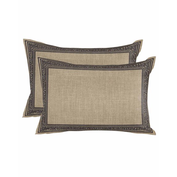 Waterproof Outdoor Throw Pillows with Inserts 12"x20" Set of 2,Black Brown Retro Greek Key Decorative Pillowcases for Couch Bedroom,Geometric Greece Ancient Rustic Pillow Covers for Sofa Living Room