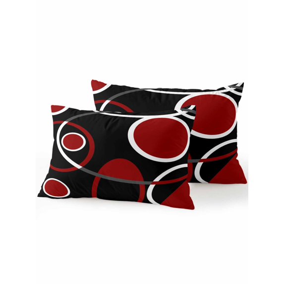 Waterproof Outdoor Throw Pillows with Inserts 12"x20" Set of 2, Black Red Soft Decorative Pillowcases for Couch Bedroom, White Circle Geometric Abstract Texture Pillow Covers for Sofa Living Room