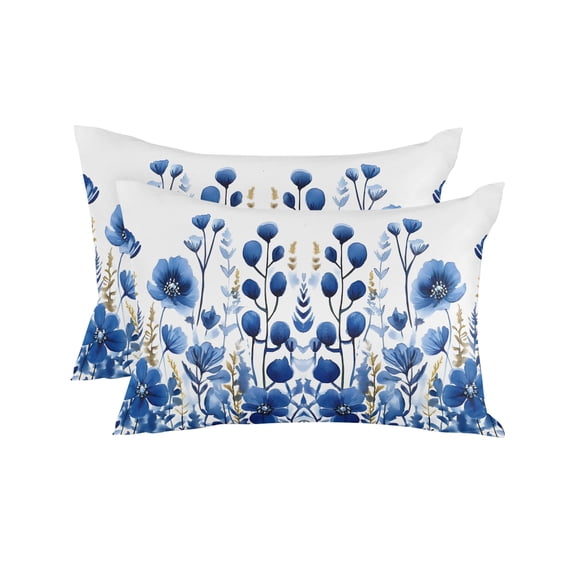 Waterproof Outdoor Throw Pillows with Inserts 12"x20" Set of 2, Blue Poppy Soft Decorative Pillowcases for Couch Bedroom, Botanical Flowers Spring Garden Pillow Covers for Sofa Living Room