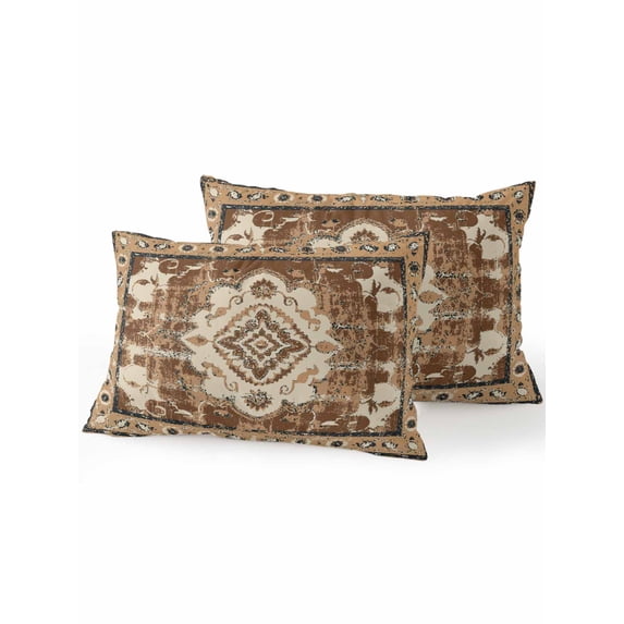 Waterproof Outdoor Throw Pillows with Inserts 12"x20" Set of 2,Brown Boho Soft Decorative Pillowcases for Couch Bedroom,Retro Western Rustic Ethnic Tribal Patterns Pillow Covers for Sofa Living Room
