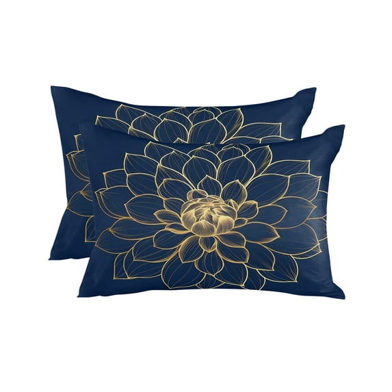 Waterproof Outdoor Throw Pillows with Inserts 12"x20" Set of 2,Navy Blue Yellow Spring Floral Soft Decorative Pillowcases for Couch Bedroom,Chic Blossoms Botanical Pillow Covers for Sofa Living Room