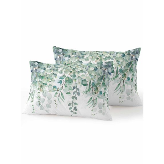 Waterproof Outdoor Throw Pillows with Inserts 12"x20" Set of 2, Teal Eucalyptus Leaves Soft Decorative Pillowcases for Couch Bedroom, Spring Floral Summer Botanical Pillow Covers for Sofa Living Room