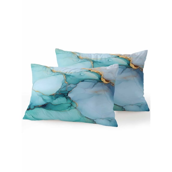 Waterproof Outdoor Throw Pillows with Inserts 12"x20" Set of 2, Teal Marble Soft Decorative Pillowcases for Couch Bedroom, Contemporary Ink Painted Abstract Art Pillow Covers for Sofa Living Room