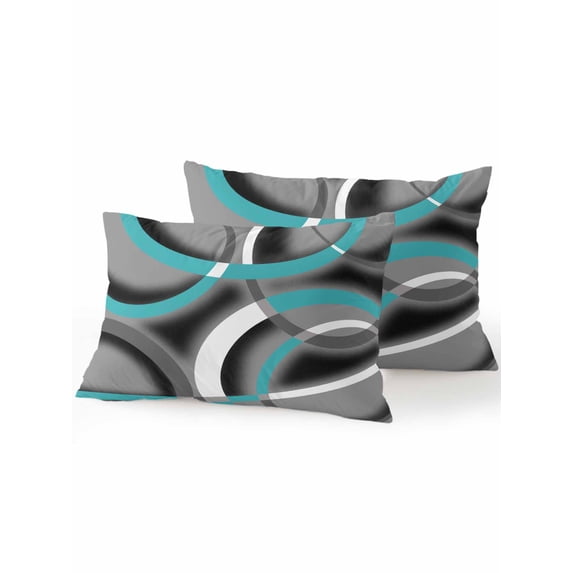 Waterproof Outdoor Throw Pillows with Inserts 12"x20" Set of 2,Turquoise Geometric Soft Decorative Pillowcases for Couch Bedroom,Grey Classic Abstract Lines Striped Pillow Covers for Sofa Living Room