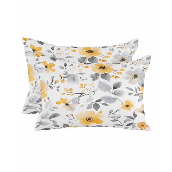 Waterproof Outdoor Throw Pillows with Inserts 12"x20" Set of 2, Yellow Floral Spring Soft Decorative Pillowcases for Couch Bedroom, Elegant Summer Botanical Gray Pillow Covers for Sofa Living Room