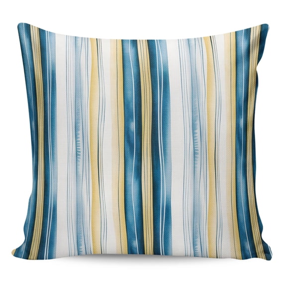 Waterproof Outdoor Throw Pillows with Inserts 16"x16", Blue Yellow Striped Soft Decorative Pillowcases for Couch Bedroom, Modern Stripes Art Watercolor Pillow Covers for Sofa Living Room