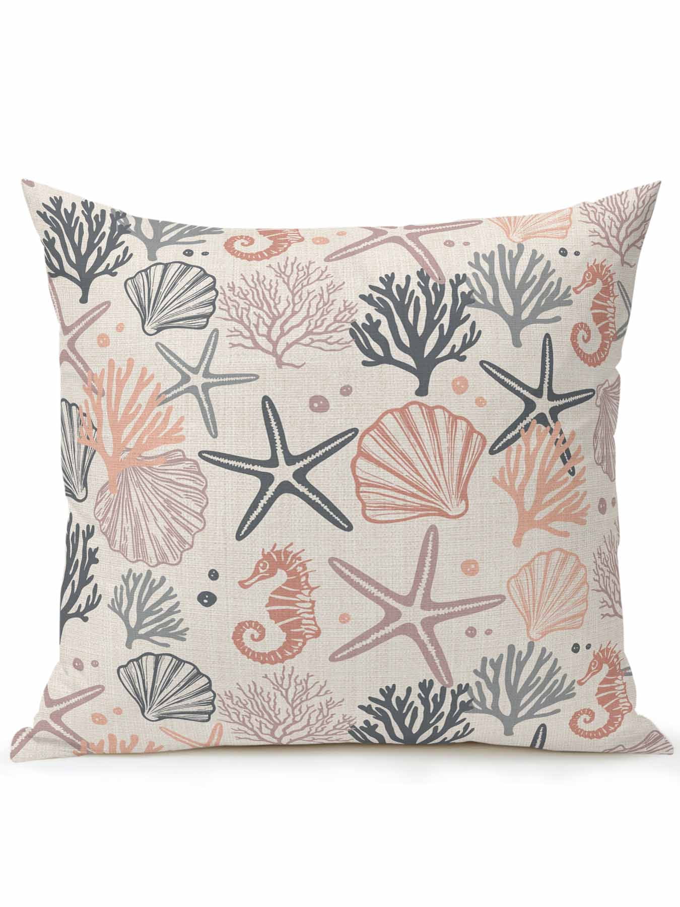 Waterproof Outdoor Throw Pillows with Inserts 16"x16",Coral Pink Grey Coastal Soft Decorative Pillowcases for Bedroom,Summer Beach Starfish Coral Nautical Rustic Pillow Covers for Sofa Living Room