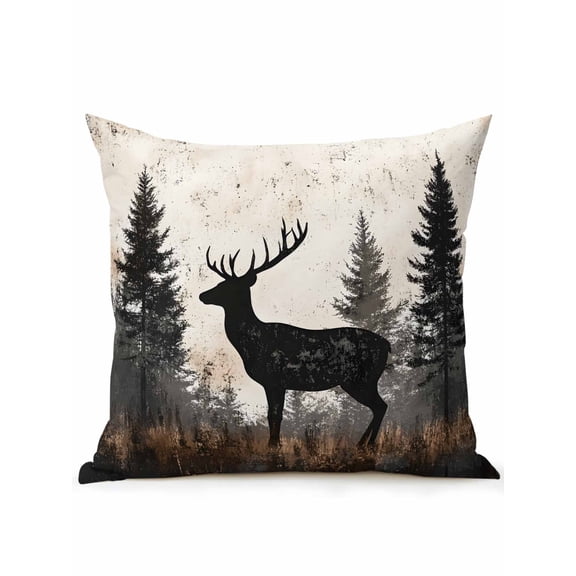 Waterproof Outdoor Throw Pillows with Inserts 16"x16", Forest Elk Soft Decorative Pillowcases for Couch Bedroom, Rustic Nature Tree Retro Deer Silhouette Pillow Covers for Sofa Living Room