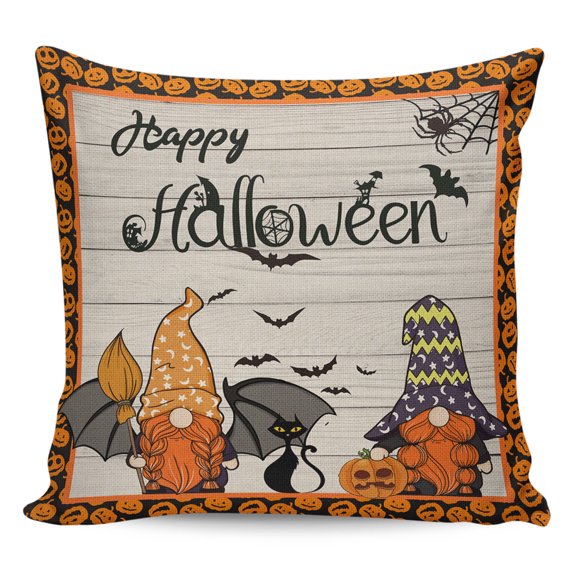 Waterproof Outdoor Throw Pillows with Inserts 16"x16", Halloween Elf Soft Decorative Pillowcases for Couch Bedroom, Farmhouse Black Orange Bat Skull Pumpkins Pillow Covers for Sofa Living Room