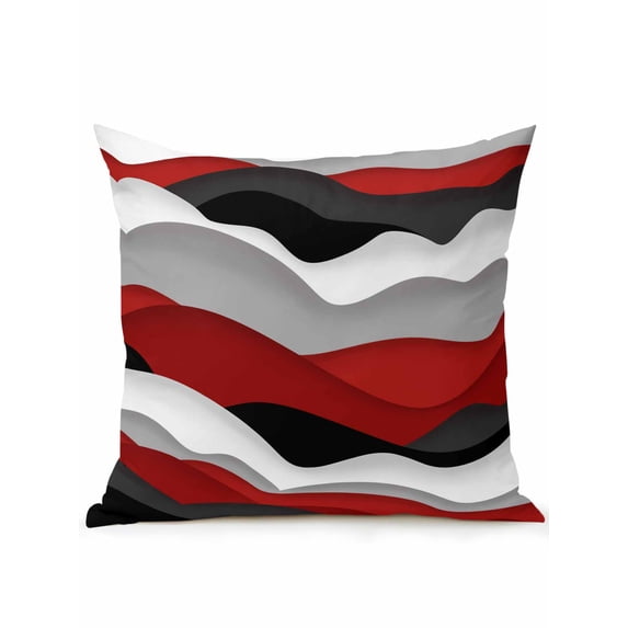 Waterproof Outdoor Throw Pillows with Inserts 16"x16", Red Black Ombre Soft Decorative Pillowcases for Couch Bedroom, Modern Geometric Moire Abstract Art Pillow Covers for Sofa Living Room