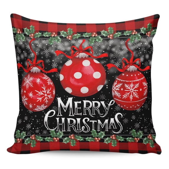 Waterproof Outdoor Throw Pillows with Inserts 16"x16", Red Christmas Balls Soft Decorative Pillowcases for Couch Bedroom, Winter Snowflakes Xmax Berry Plaid Pillow Covers for Sofa Living Room