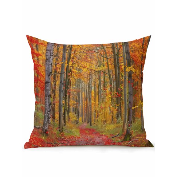 Waterproof Outdoor Throw Pillows with Inserts 16"x16", Red Orange Forest Fall Soft Decorative Pillowcases for Couch Bedroom, Thanksgiving Tree Maple Leaf Pillow Covers for Sofa Living Room