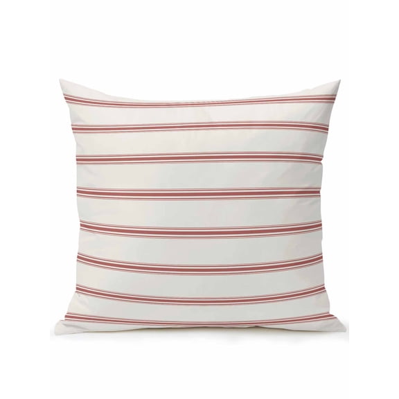 Waterproof Outdoor Throw Pillows with Inserts 16"x16", Red Striped Soft Decorative Pillowcases for Couch Bedroom, Rustic Red Stripe Modern Art Beige Pillow Covers for Sofa Living Room