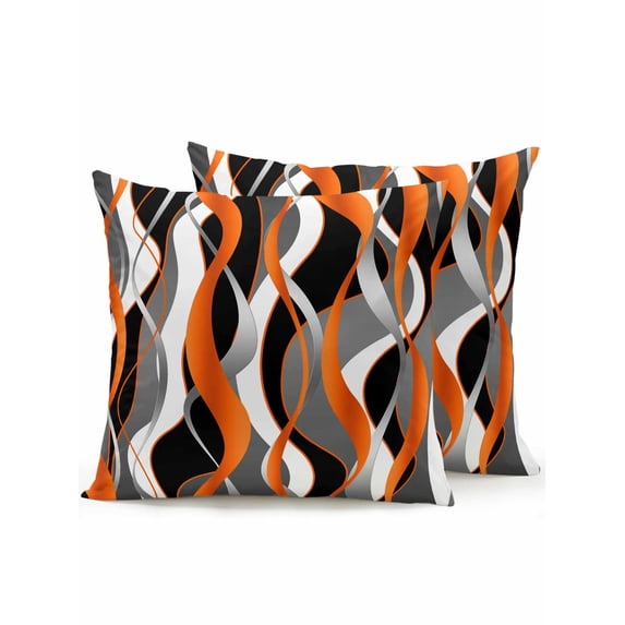 Waterproof Outdoor Throw Pillows with Inserts 16"x16" Set of 2, Abstract Stripes Soft Decorative Pillowcases for Couch Bedroom, Retro Modern Orange Black Gray Lines Pillow Covers for Sofa Living Room
