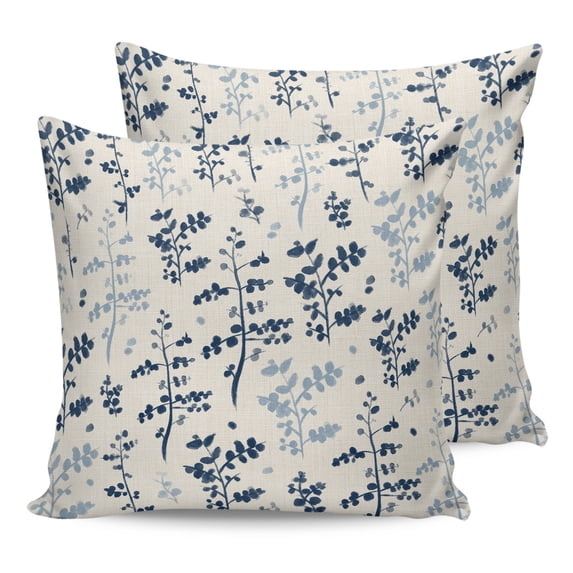 Waterproof Outdoor Throw Pillows with Inserts 16"x16" Set of 2,Blue Botanical Soft Decorative Pillowcases for Couch Bedroom,Rustic Country Spring Floral Summer Leaf Pillow Covers for Sofa Living Room