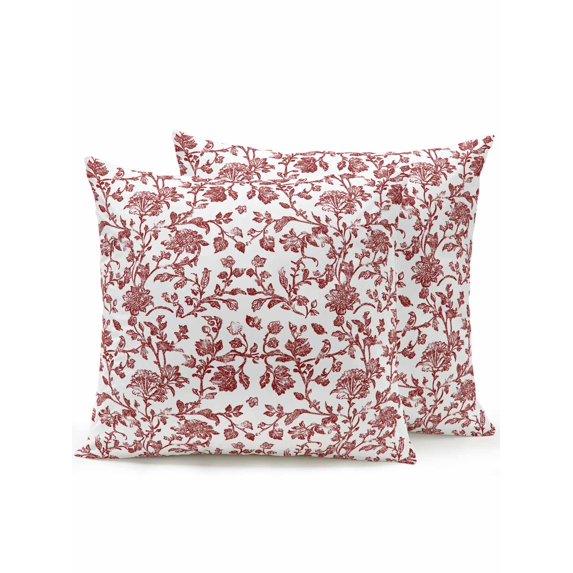 Waterproof Outdoor Throw Pillows with Inserts 16"x16" Set of 2, Red Boho Flower Soft Decorative Pillowcases for Couch Bedroom, Vintage Paisley Farmhouse Pattern Pillow Covers for Sofa Living Room