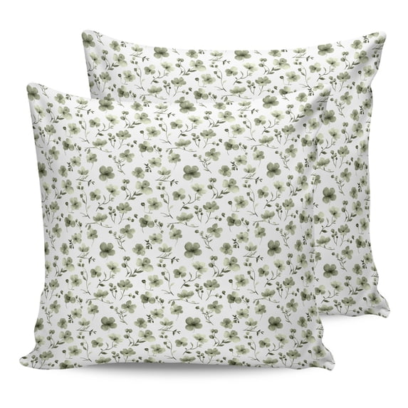 Waterproof Outdoor Throw Pillows with Inserts 16"x16" Set of 2, Sage Green Spring Floral Soft Decorative Pillowcases for Couch Bedroom, Summer Botanical Elegant Pillow Covers for Sofa Living Room