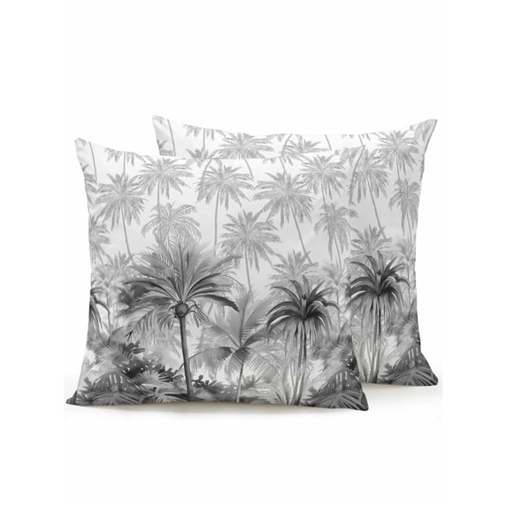Waterproof Outdoor Throw Pillows with Inserts 16"x16" Set of 2, Summer Tropical Leaves Soft Decorative Pillowcases for Couch Bedroom, Gray Palm Trees Botanical Pillow Covers for Sofa Living Room
