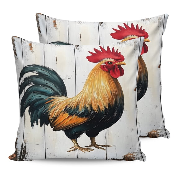 Waterproof Outdoor Throw Pillows with Inserts 16"x16" Set of 2, Vintage Rooster Soft Decorative Pillowcases for Couch Bedroom, Watercolor Retro Farmhouse Rooster Pillow Covers for Sofa Living Room