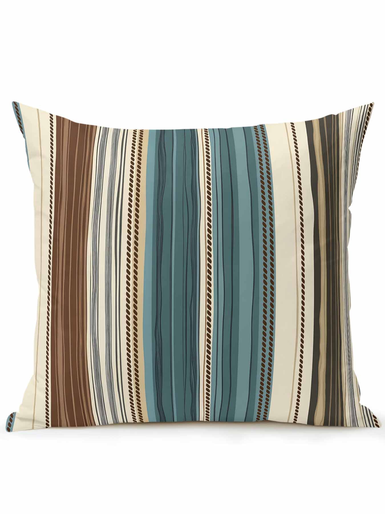 Waterproof Outdoor Throw Pillows with Inserts 16"x16", Teal Boho Stripes Soft Decorative Pillowcases for Couch Bedroom, Modern Bohemia Brown Beige Texture Pillow Covers for Sofa Living Room