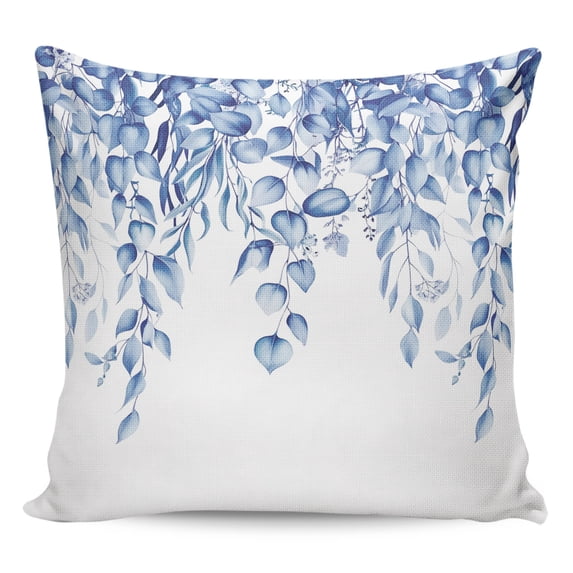 Waterproof Outdoor Throw Pillows with Inserts 18"x18", Eucalyptus Leaves Soft Decorative Pillowcases for Couch Bedroom, Navy Blue Summer Botanical Weeping Pillow Covers for Sofa Living Room