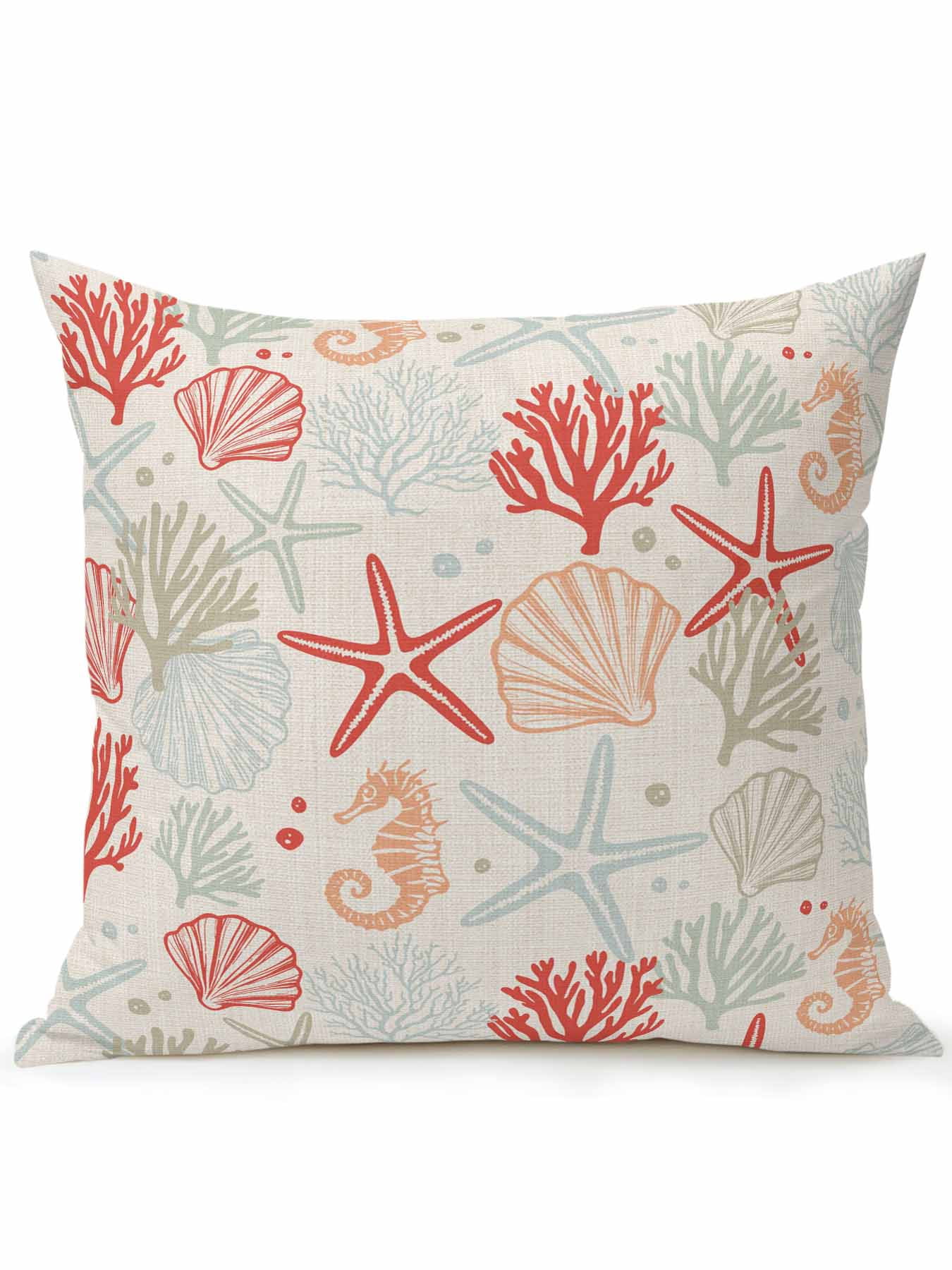 Waterproof Outdoor Throw Pillows with Inserts 18"x18", Red Orange Coastal Soft Decorative Pillowcases for Couch Bedroom, Summer Beach Starfish Coral Nautical Rustic Pillow Covers for Sofa Living Room