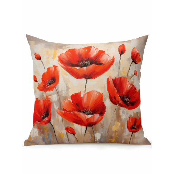 Waterproof Outdoor Throw Pillows with Inserts 18"x18", Red Spring Floral Soft Decorative Pillowcases for Couch Bedroom, Summer Botanical Watercolor Vintage Pillow Covers for Sofa Living Room