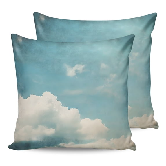 Waterproof Outdoor Throw Pillows with Inserts 18"x18" Set of 2, Grey Soft Decorative Pillowcases for Couch Bedroom, Vintage White Clouds Nature Pillow Covers for Sofa Living Room