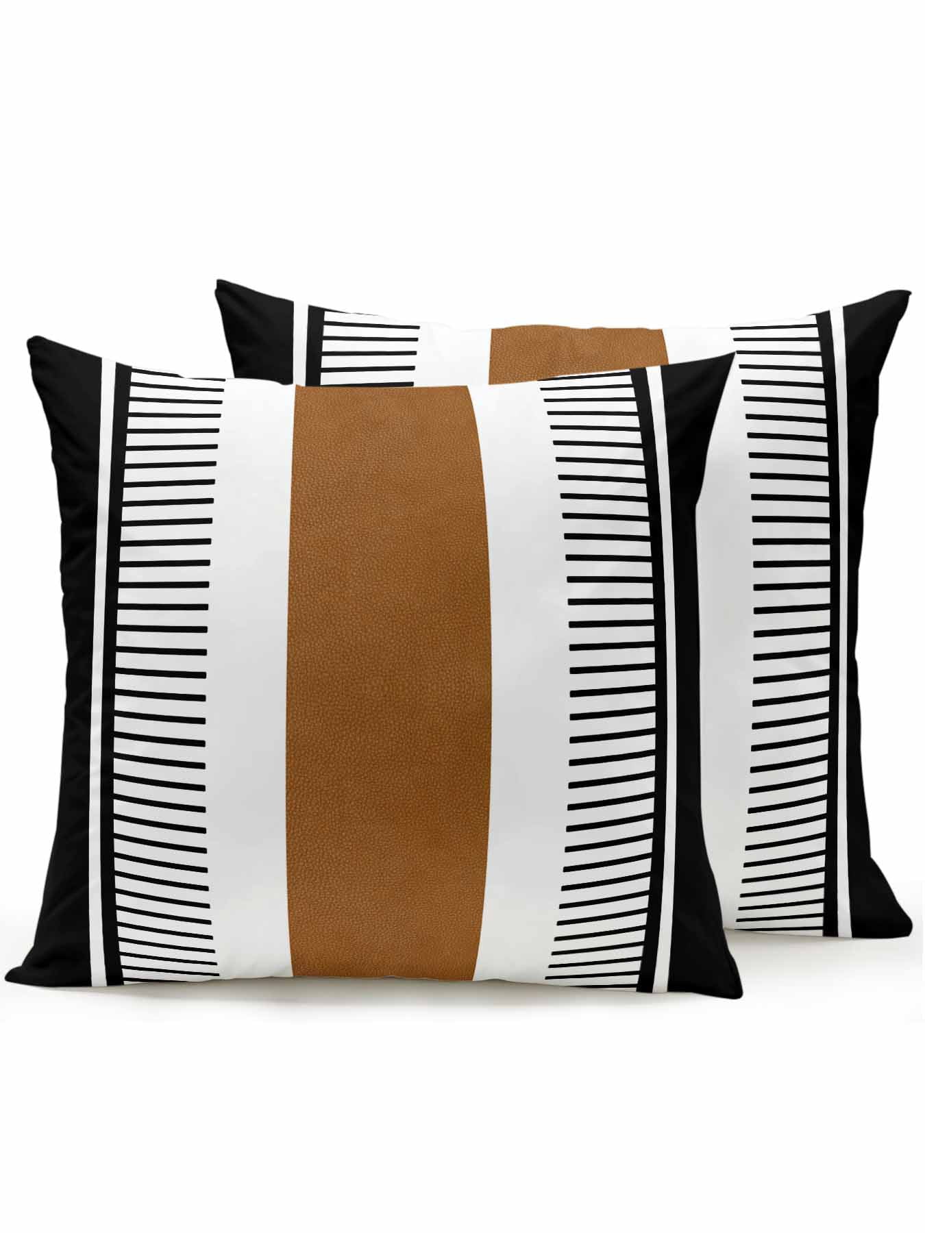 Waterproof Outdoor Throw Pillows with Inserts 18"x18" Set of 2,Modern Brown Black Soft Decorative Pillowcases for Couch Bedroom,Boho Contemporary Geometric Striped Pillow Covers for Sofa Living Room